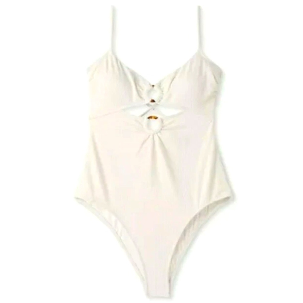 Shade & Shore Double Ring Ribbed One Piece Swimsuit Small NWT - Picture 1 of 12